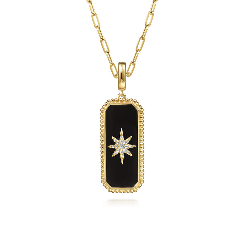 Gabriel & Co. Bujukan Onyx Starburst Diamond Medallion Pendant on Chain
