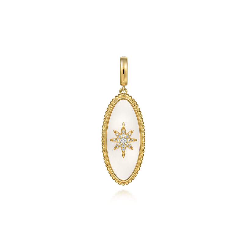 Gabriel & Co. Yellow Gold White Mother of Pearl Oval Shape Bujukan Medallion