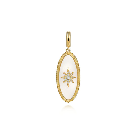 Gabriel & Co. Yellow Gold White Mother of Pearl Oval Shape Bujukan Medallion