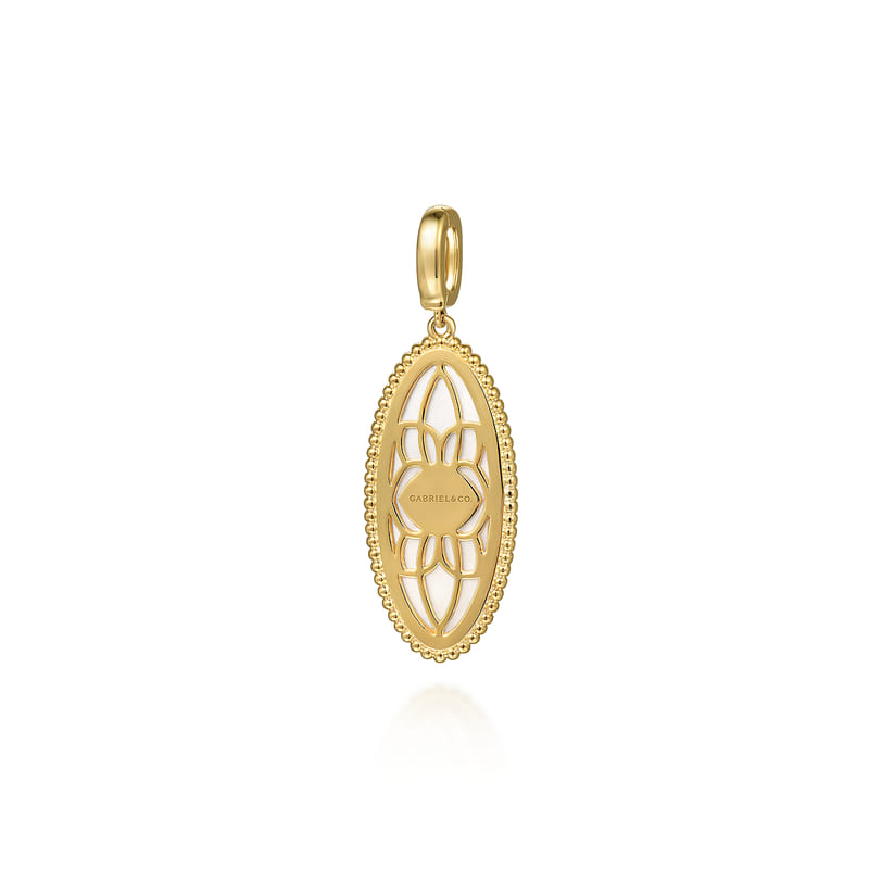 Back of Gabriel & Co. Yellow Gold White Mother of Pearl Oval Shape Bujukan Medallion