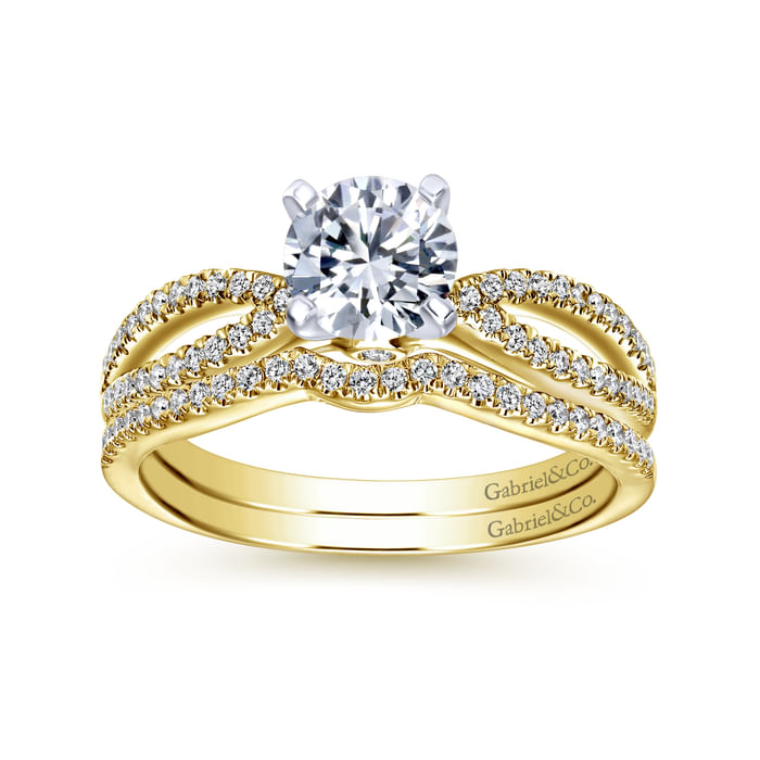 Gabriel & Co. Yellow Gold Elyse Curved Prong Set Diamond Wedding Set