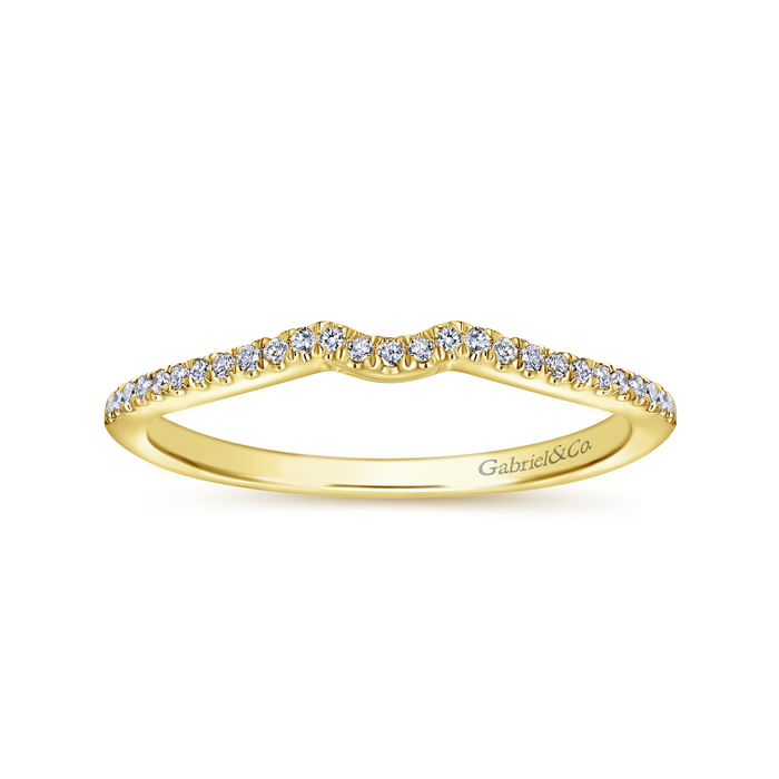 Gabriel & Co. Yellow Gold Elyse Curved Prong Set Diamond Wedding Band
