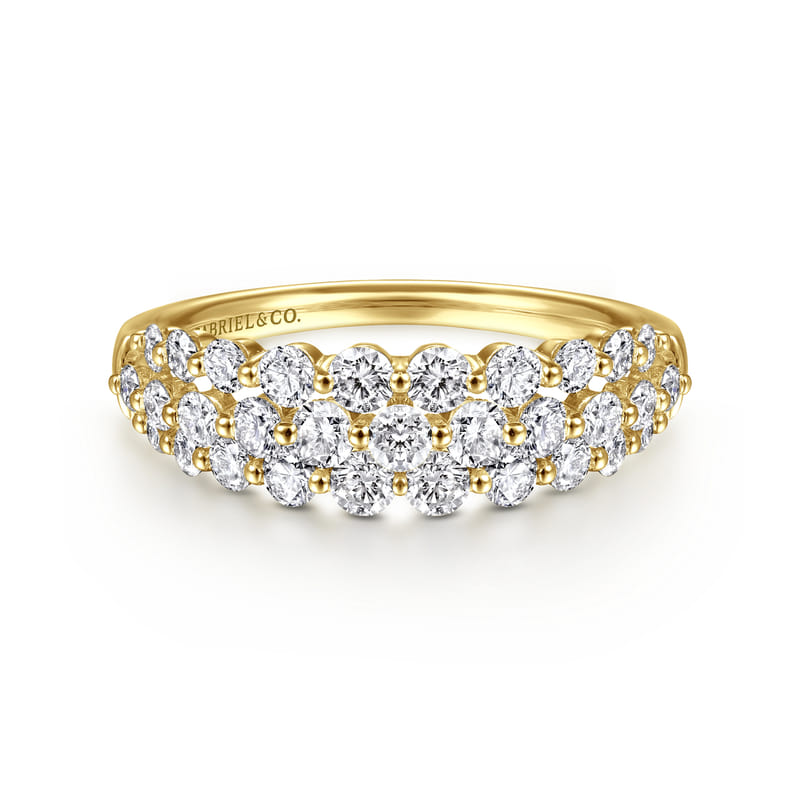 Gabriel & Co. Yellow Gold Multi-Row Pave Diamond Fashion Ring