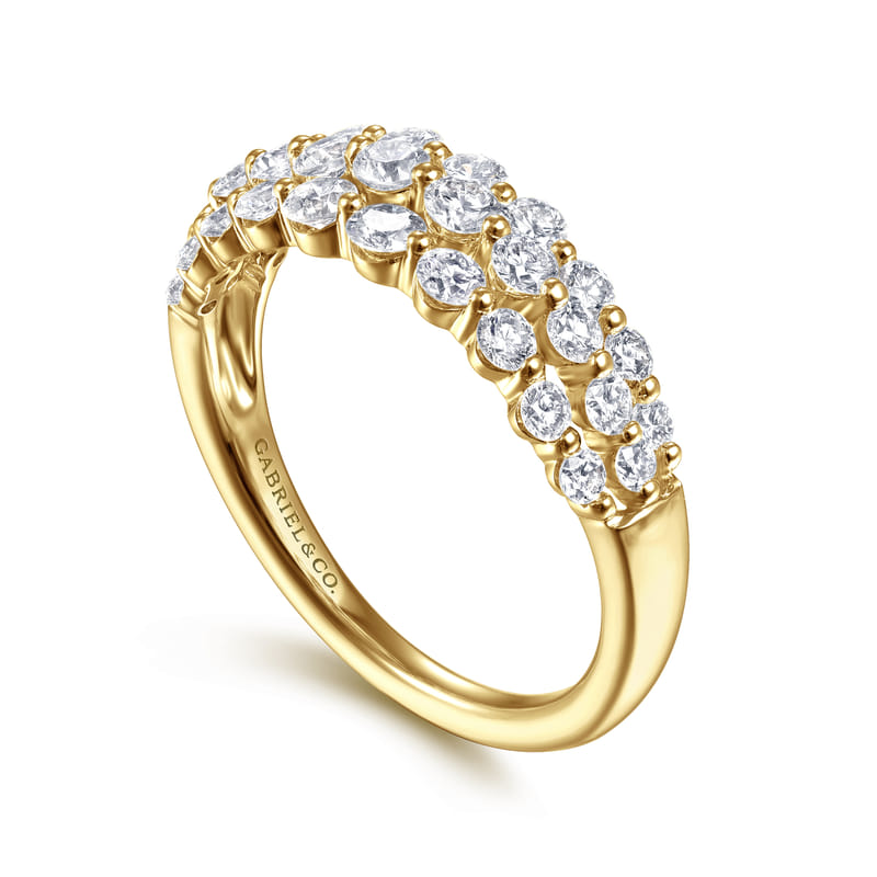 Gabriel & Co. Yellow Gold Multi-Row Pave Diamond Fashion Ring