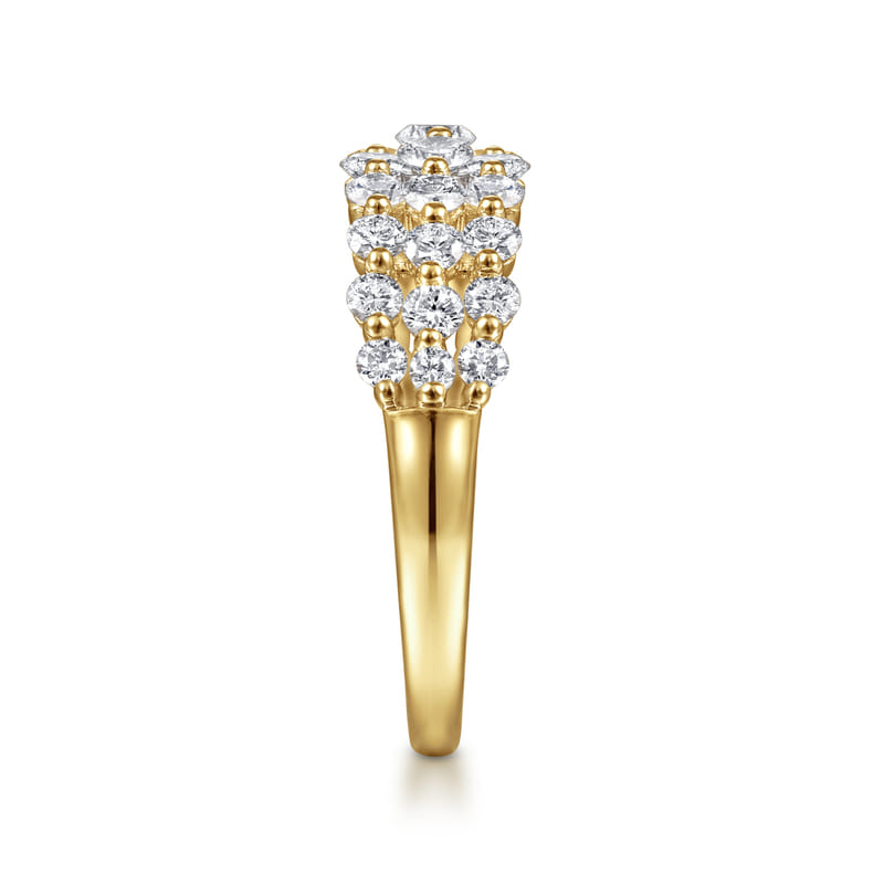 Gabriel & Co. Yellow Gold Multi-Row Pave Diamond Fashion Ring