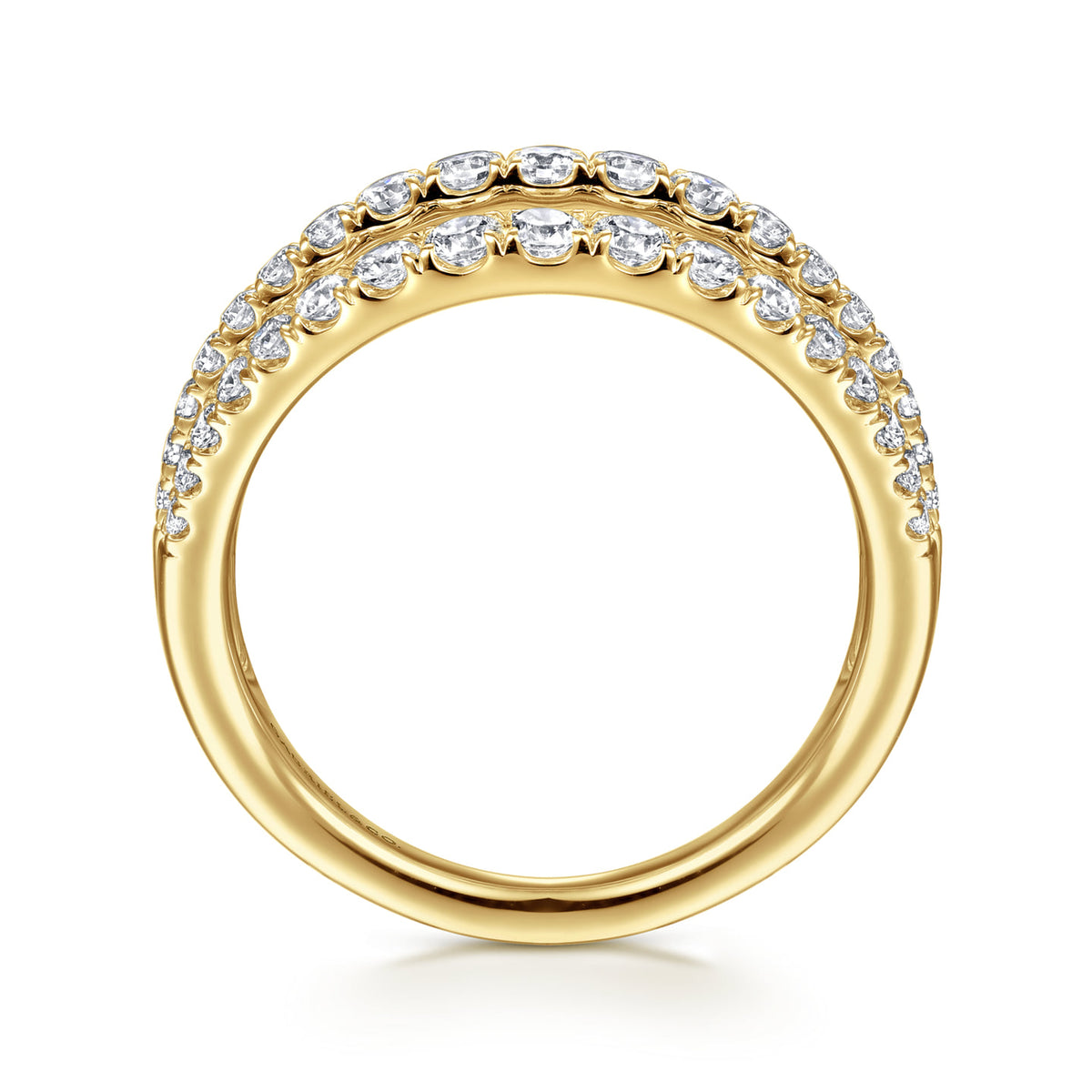Gabriel & Co. 14K Yellow Gold Three Row Diamond Fashion Ring