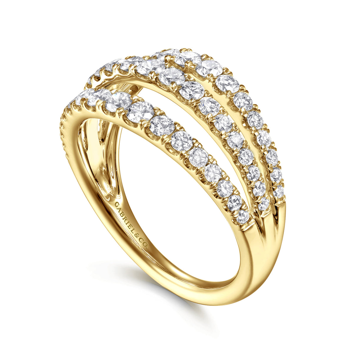 Gabriel & Co. 14K Yellow Gold Three Row Diamond Fashion Ring