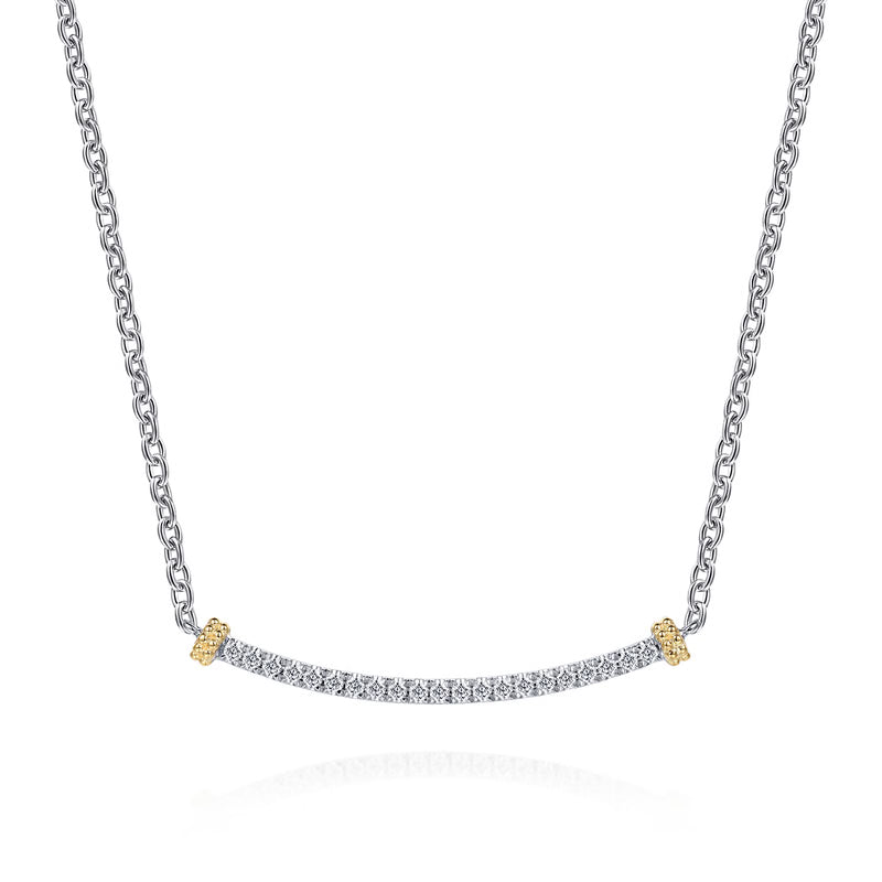 Gabriel & Co. Bujukan White Sapphire Bar Necklace in 14K Yellow Gold & Sterling Silver