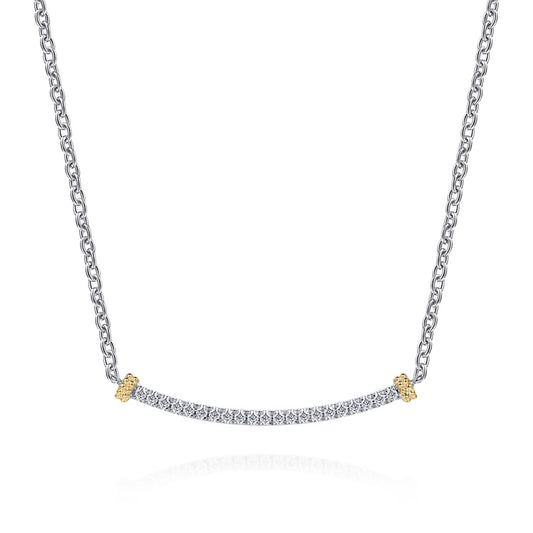 Gabriel & Co. Bujukan White Sapphire Bar Necklace in 14K Yellow Gold & Sterling Silver