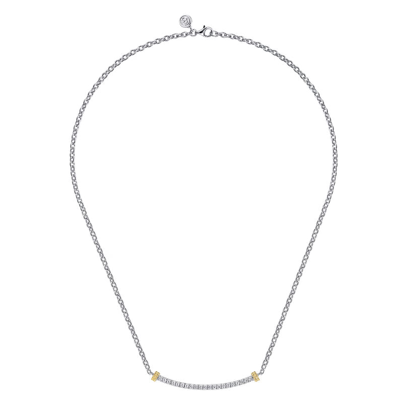 Gabriel & Co. Bujukan White Sapphire Bar Necklace in 14K Yellow Gold & Sterling Silver