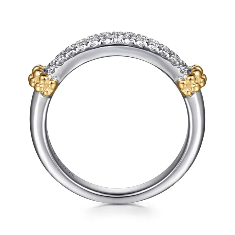 Gabriel & Co. Bujukan White Sapphire Stackable Ring in 14K Yellow Gold & Sterling Silver Front