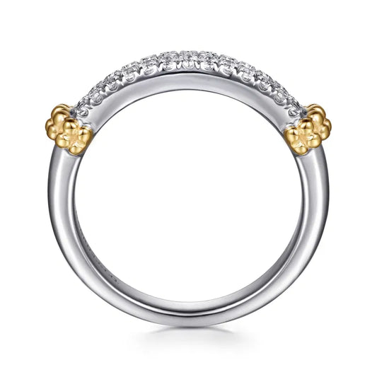 Gabriel & Co. Bujukan White Sapphire Stackable Ring in 14K Yellow Gold & Sterling Silver Front