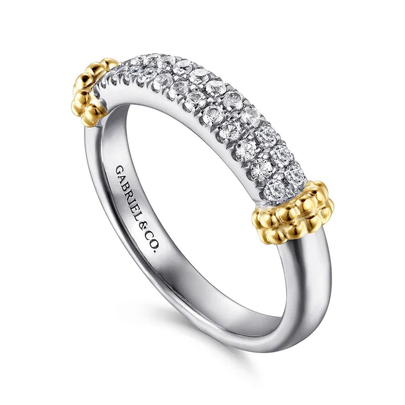 Gabriel & Co. Bujukan White Sapphire Stackable Ring in 14K Yellow Gold & Sterling Silver 3D
