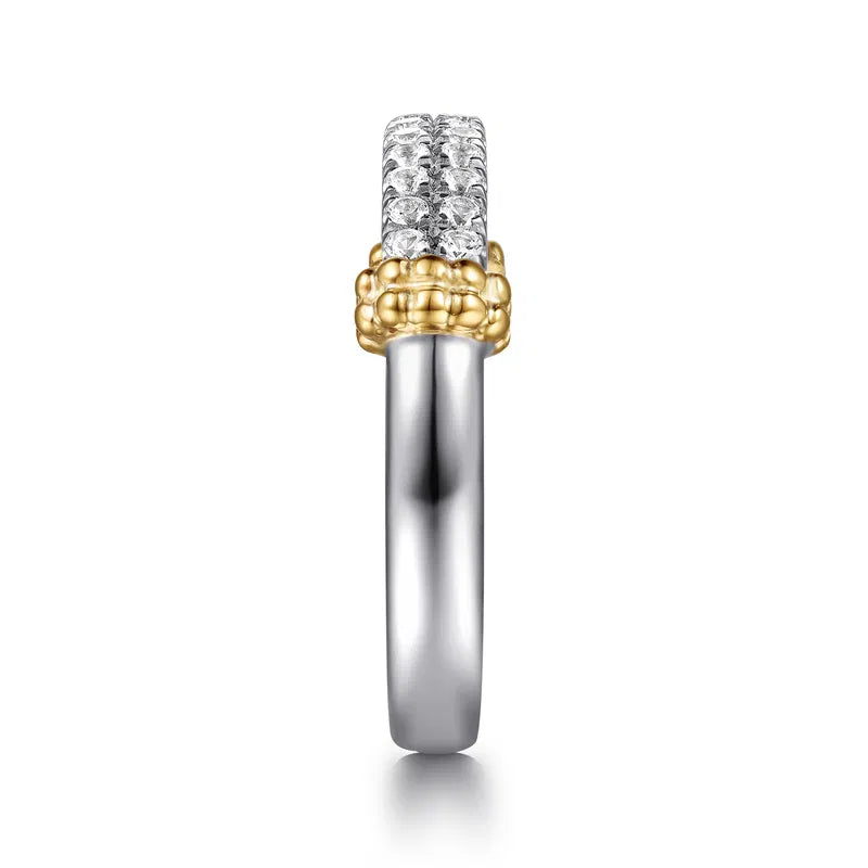 Gabriel & Co. Bujukan White Sapphire Stackable Ring in 14K Yellow Gold & Sterling Silver Right