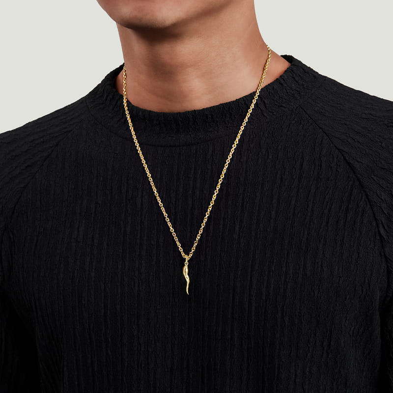 Gabriel & Co. 14K Yellow Gold Italian Horn Pendant Necklace on a 22 Inch Chain on Model