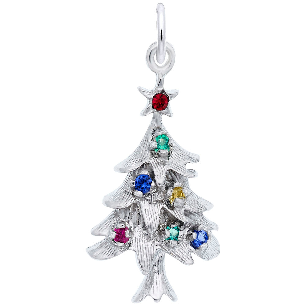 Rembrandt Charms sterling silver Christmas tree charm with colorful stone ornaments and a red star