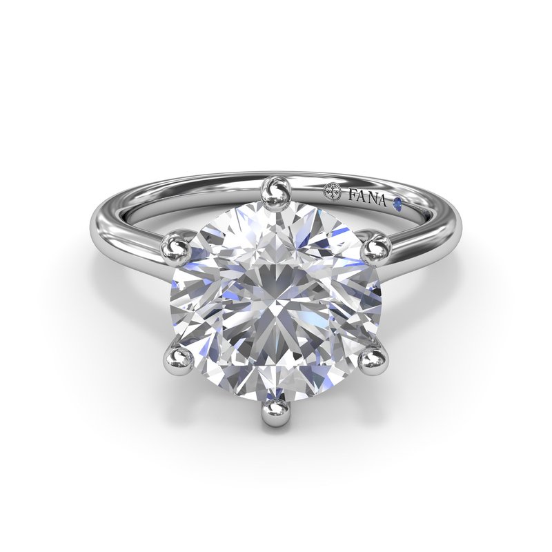Fana 14K White Gold Round Cut Six Prong White Gold Solitaire Engagement Ring Featuring 0.02 Carats Round Cut Diamonds Set in as Two Side Surprise Diamonds.