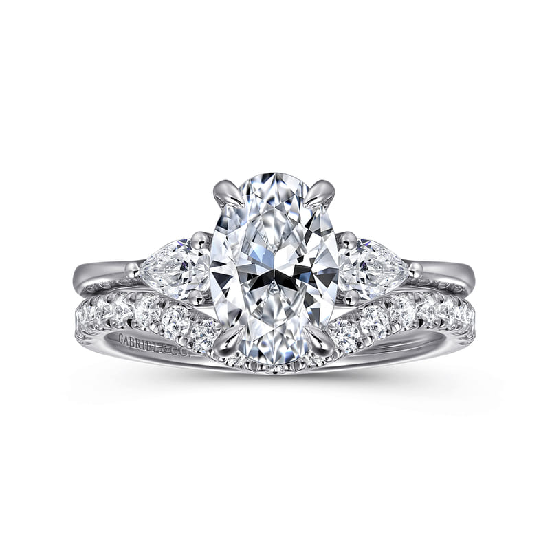 Gabriel & Co. White Gold Sima Three Stone Diamond Wedding Ring Set
