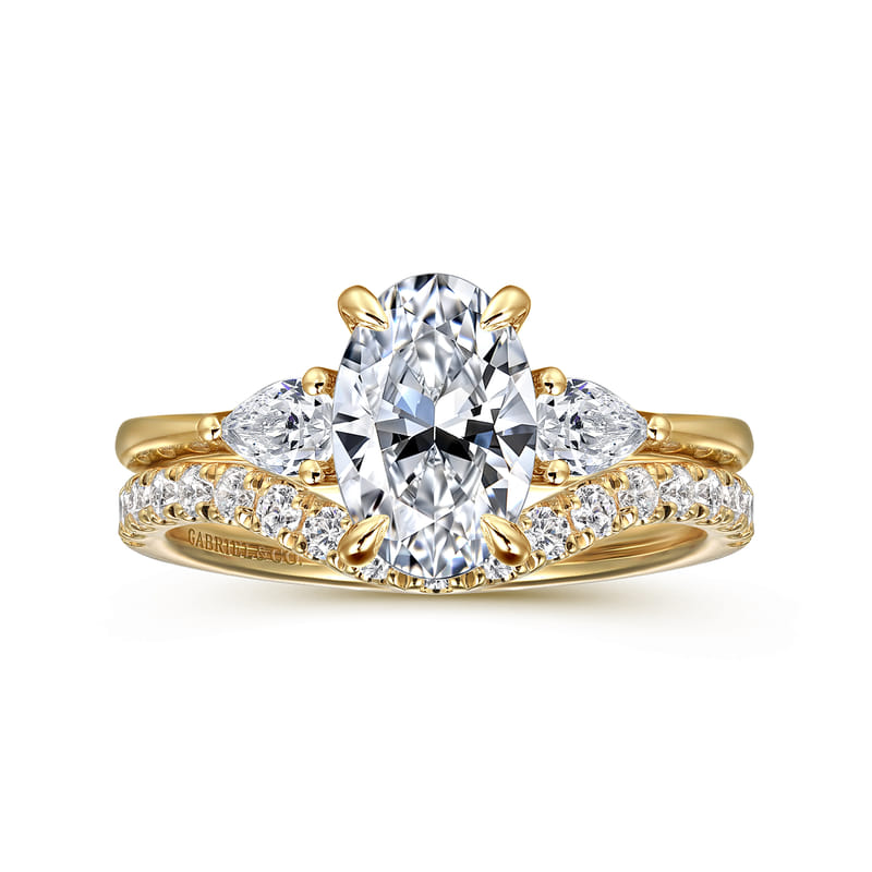 Gabriel & Co. Yellow Gold Sima Three Stone Diamond Wedding Ring Set
