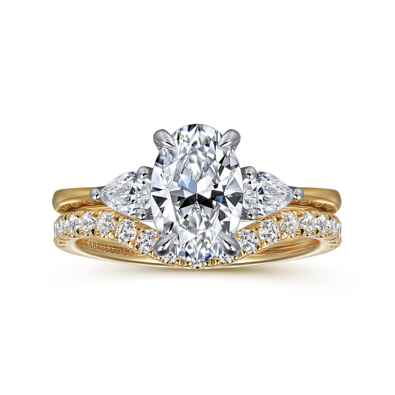Gabriel & Co. Two-Tone Yellow & White Gold Sima Three Stone Diamond Wedding Ring Set