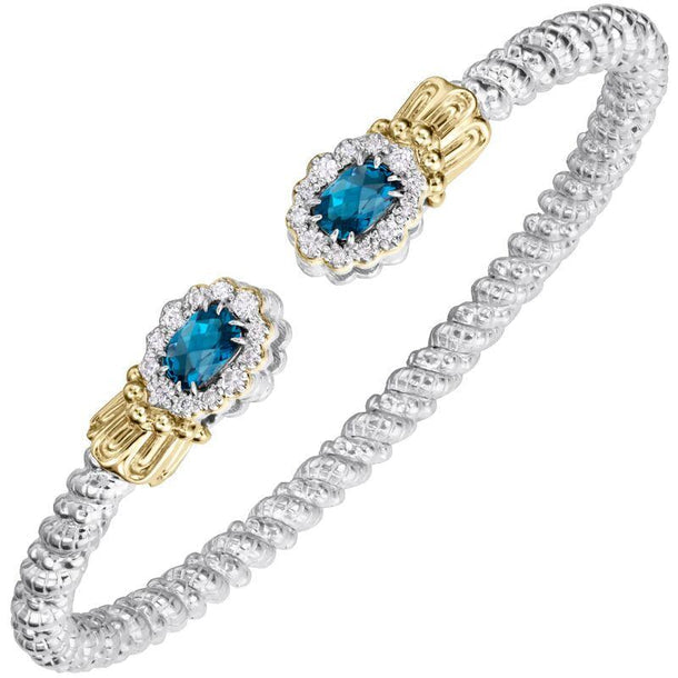 Vahan Sterling Silver & 14K Yellow Gold Oval Halo London Blue Topaz & Diamond Bracelet