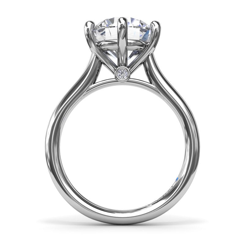 Fana 14K White Gold Round Cut Six Prong White Gold Solitaire Engagement Ring Featuring 0.02 Carats Round Cut Diamonds Set in as Two Side Surprise Diamonds.