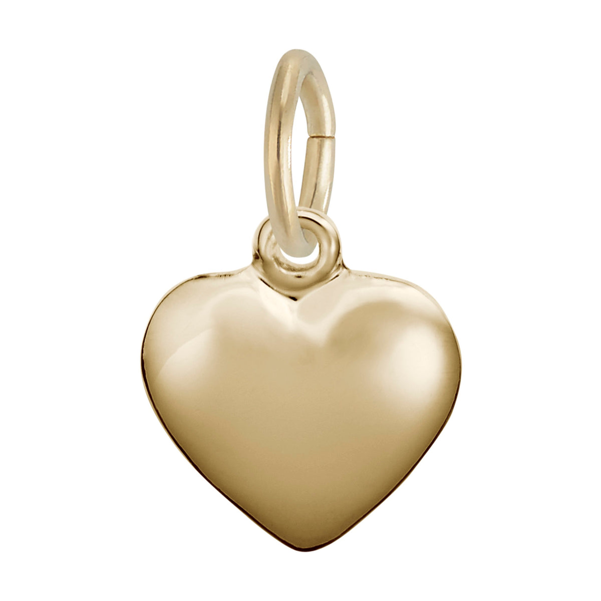 14K yellow gold high polished puffy heart charm with jump ring, front view