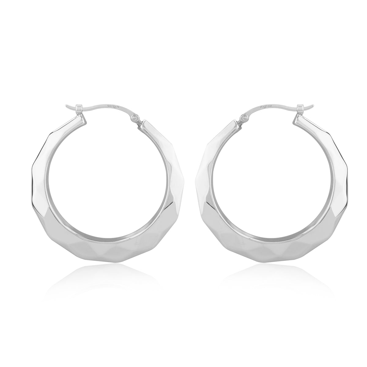 Ben Garelick sterling silver facet cut graduated hoop earrings with hinged posts