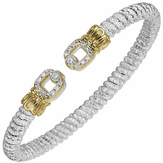Vahan Sterling Silver & 14K Yellow Gold Open Buckle Pave Diamond Stackable Cuff Bracelet