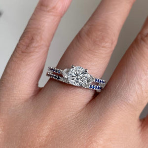 Barkev's Three Stone Blue Sapphire Diamond Engagement Set