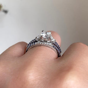 Barkev's Three Stone Blue Sapphire Diamond Engagement Set