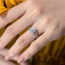 Load image into Gallery viewer, Barkev&#39;s Swirl Whisper Halo Prong Set Diamond Engagement Ring
