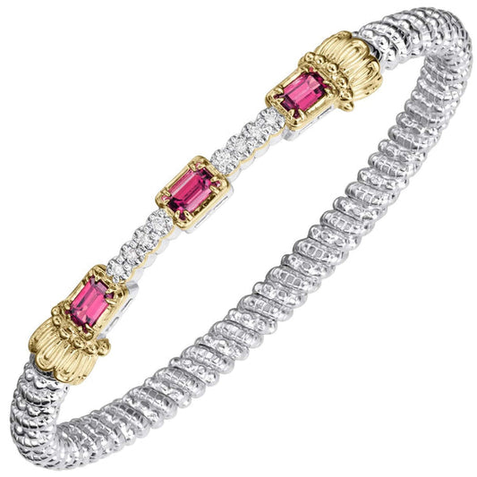 Vahan Sterling Silver & Yellow Gold Pink Topaz & Diamond Bar Bangle Bracelet