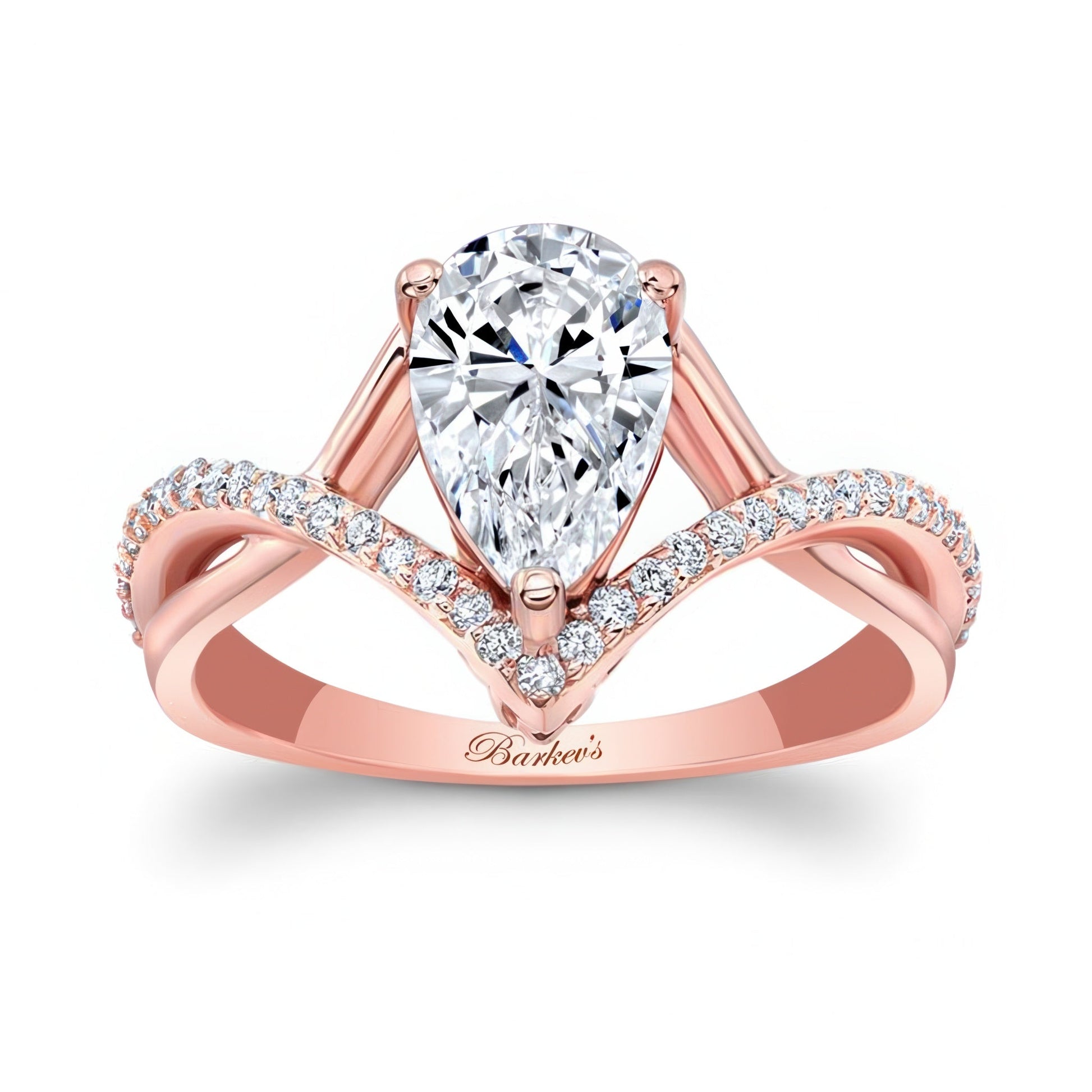 Barkev's Rose Gold Split Shank Twist Pear Cut Diamond Engagement Ring 