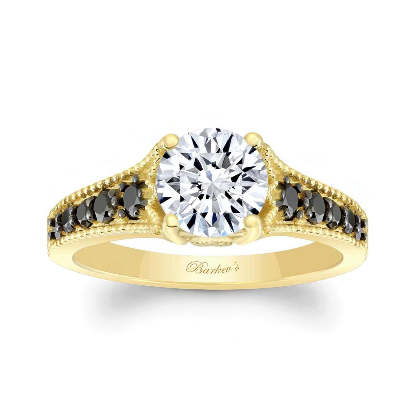 Barkev's Yellow Gold Vintage Style Black Diamond Engagement Ring 