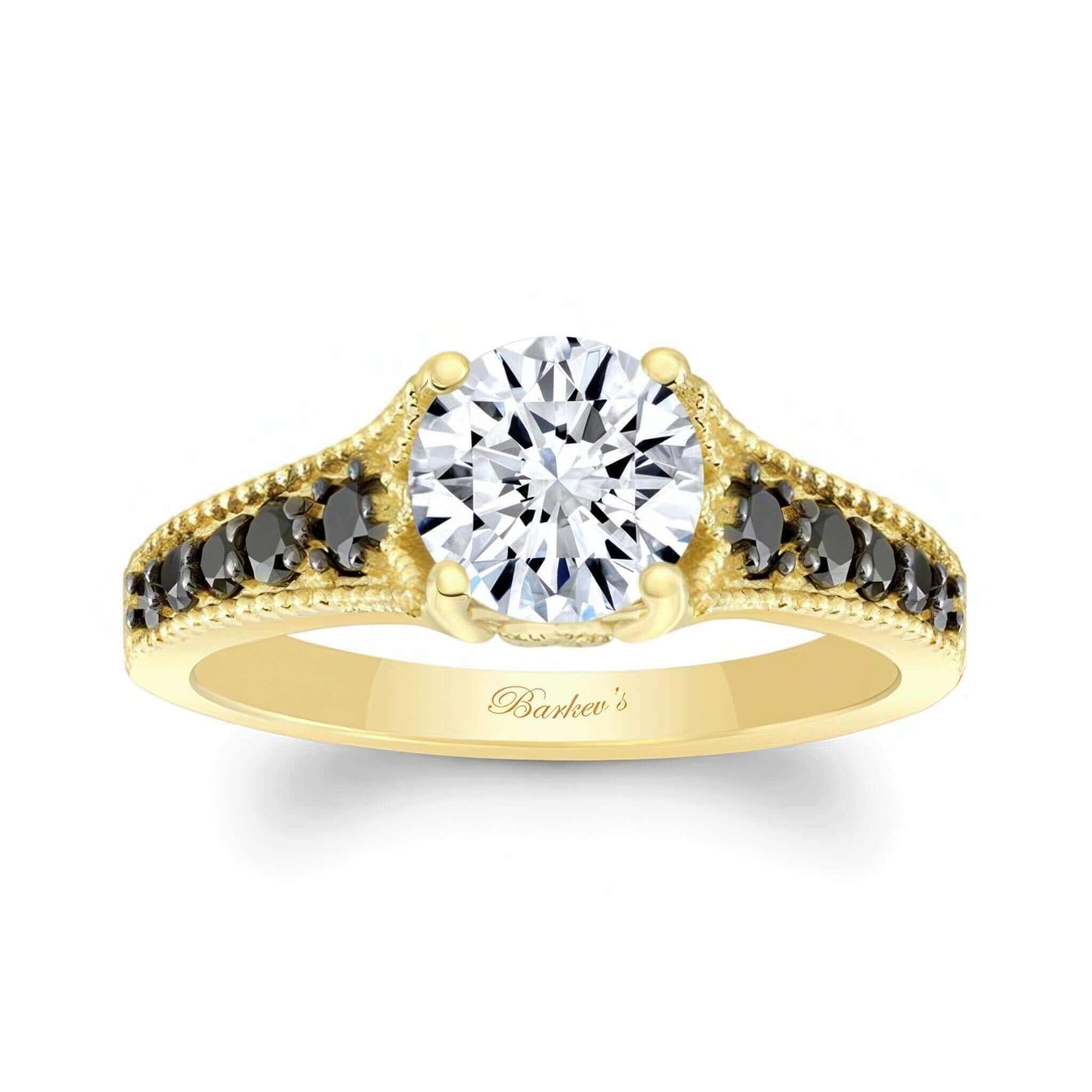 Barkev's Yellow Gold Vintage Style Black Diamond Engagement Ring 