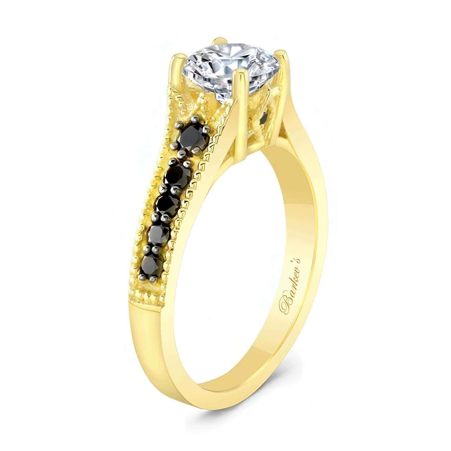 Barkev's Yellow Gold Vintage Style Black Diamond Engagement Ring 