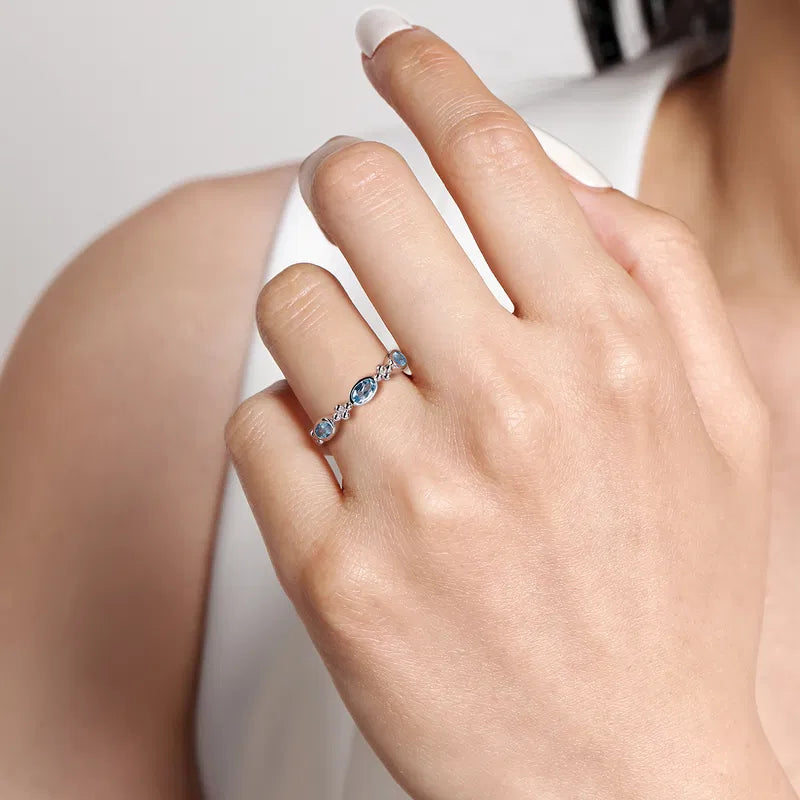 Gabriel & Co. Bujukan Blue Topaz Stackable Fashion Ring in Sterling Silver When Worn