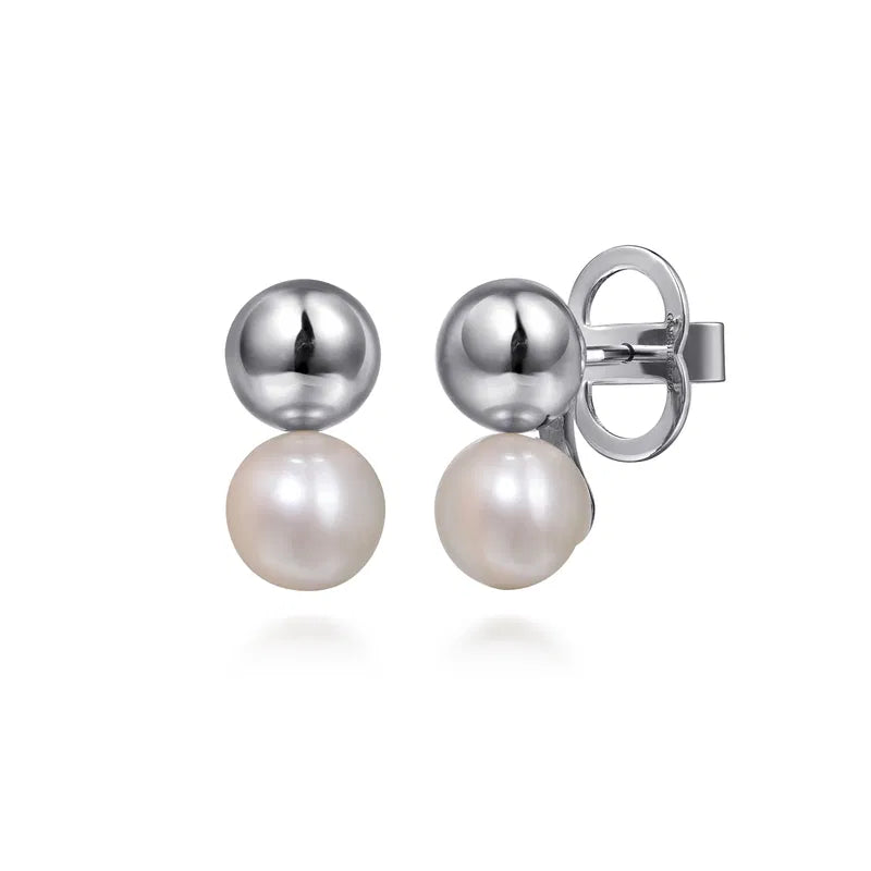 Gabriel & Co. Bujukan Pearl Two Stud Earrings in Sterling Silver