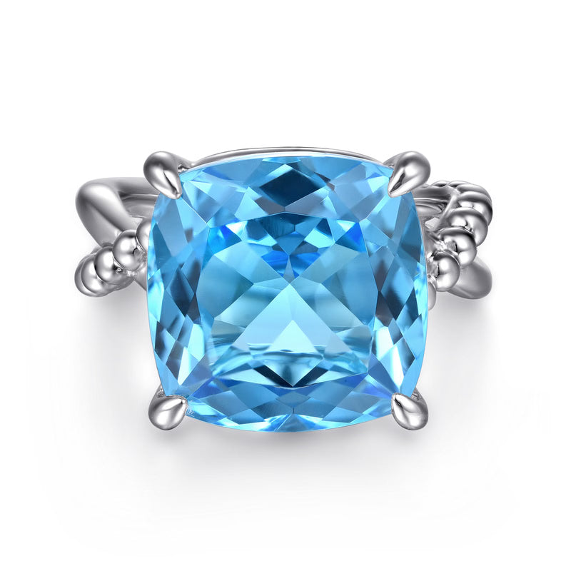 Gabriel & Co. Bujukan Cushion Blue Topaz Twisted Ring in Sterling Silver Top