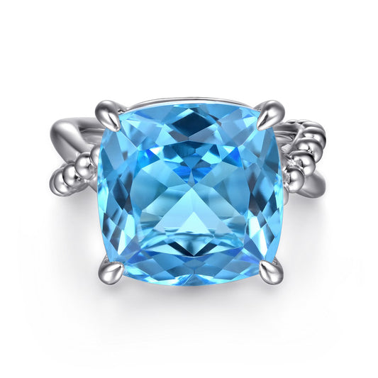 Gabriel & Co. Bujukan Cushion Blue Topaz Twisted Ring in Sterling Silver Top