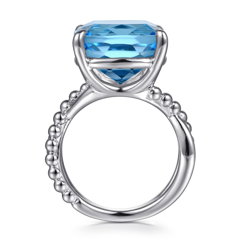 Gabriel & Co. Bujukan Cushion Blue Topaz Twisted Ring in Sterling Silver Front