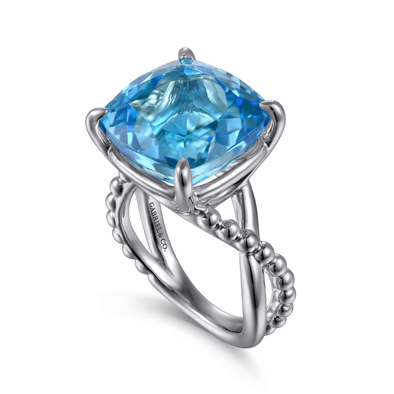 Gabriel & Co. Bujukan Cushion Blue Topaz Twisted Ring in Sterling Silver 3D