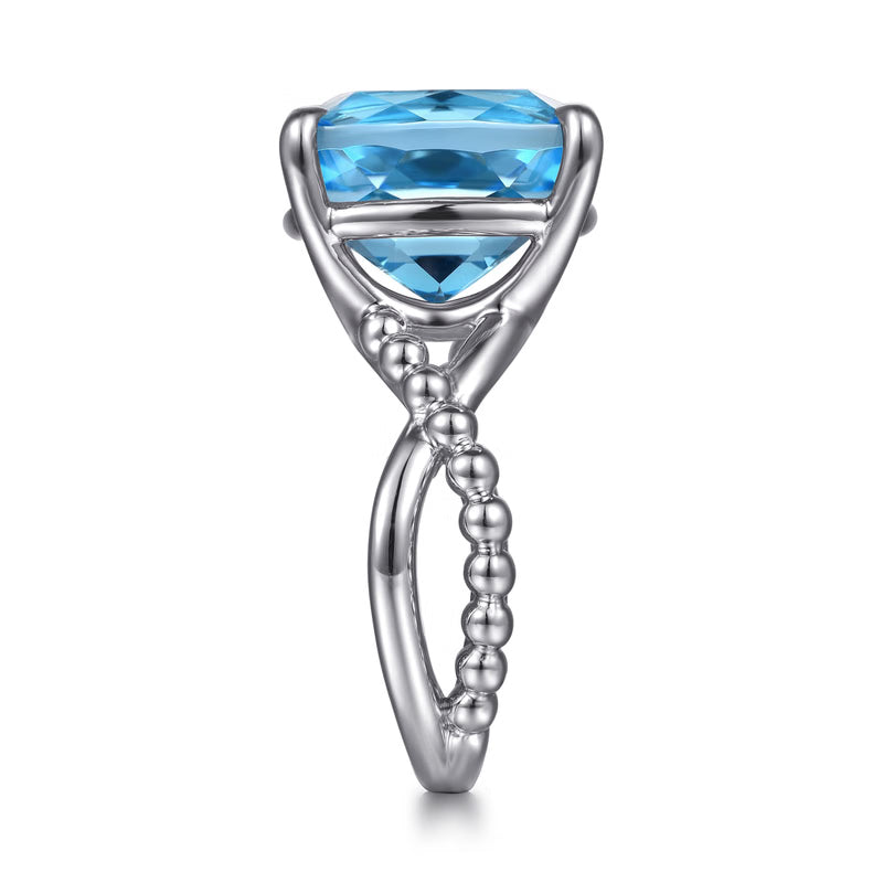 Gabriel & Co. Bujukan Cushion Blue Topaz Twisted Ring in Sterling Silver Right