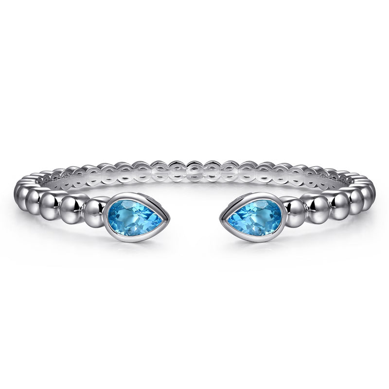 925 Sterling Silver Bujukan and Pear-Shape Blue Topaz Split Bangle Bracelet