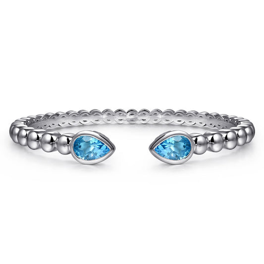 925 Sterling Silver Bujukan and Pear-Shape Blue Topaz Split Bangle Bracelet