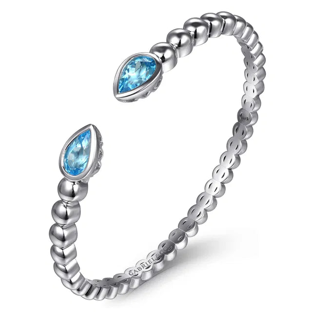925 Sterling Silver Bujukan and Pear-Shape Blue Topaz Split Bangle Bracelet