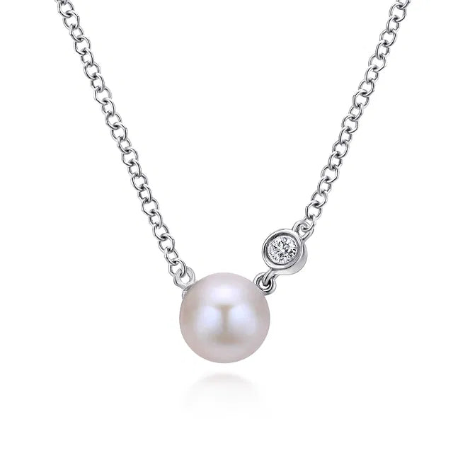 Gabriel & Co. Cultured Pearl & Diamond Pendant Necklace in Sterling Silver
