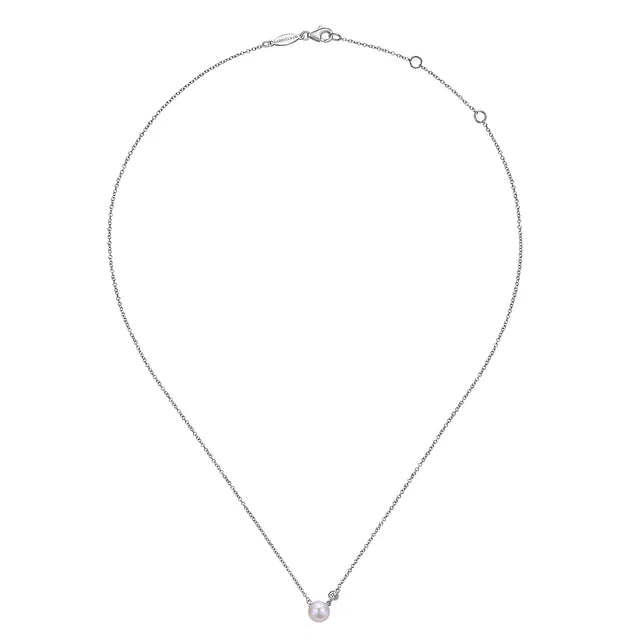 Gabriel & Co. Cultured Pearl & Diamond Pendant Necklace in Sterling Silver