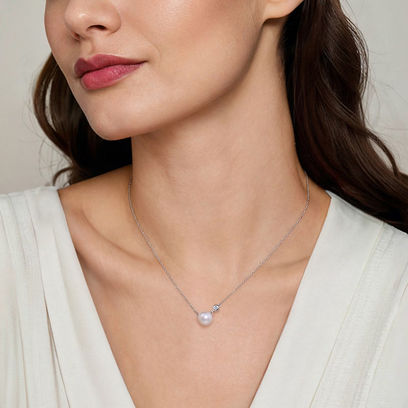 Gabriel & Co. Cultured Pearl & Diamond Pendant Necklace in Sterling Silver When Worn